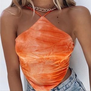WHITE FOX Orange Backless Triangle Crop Top